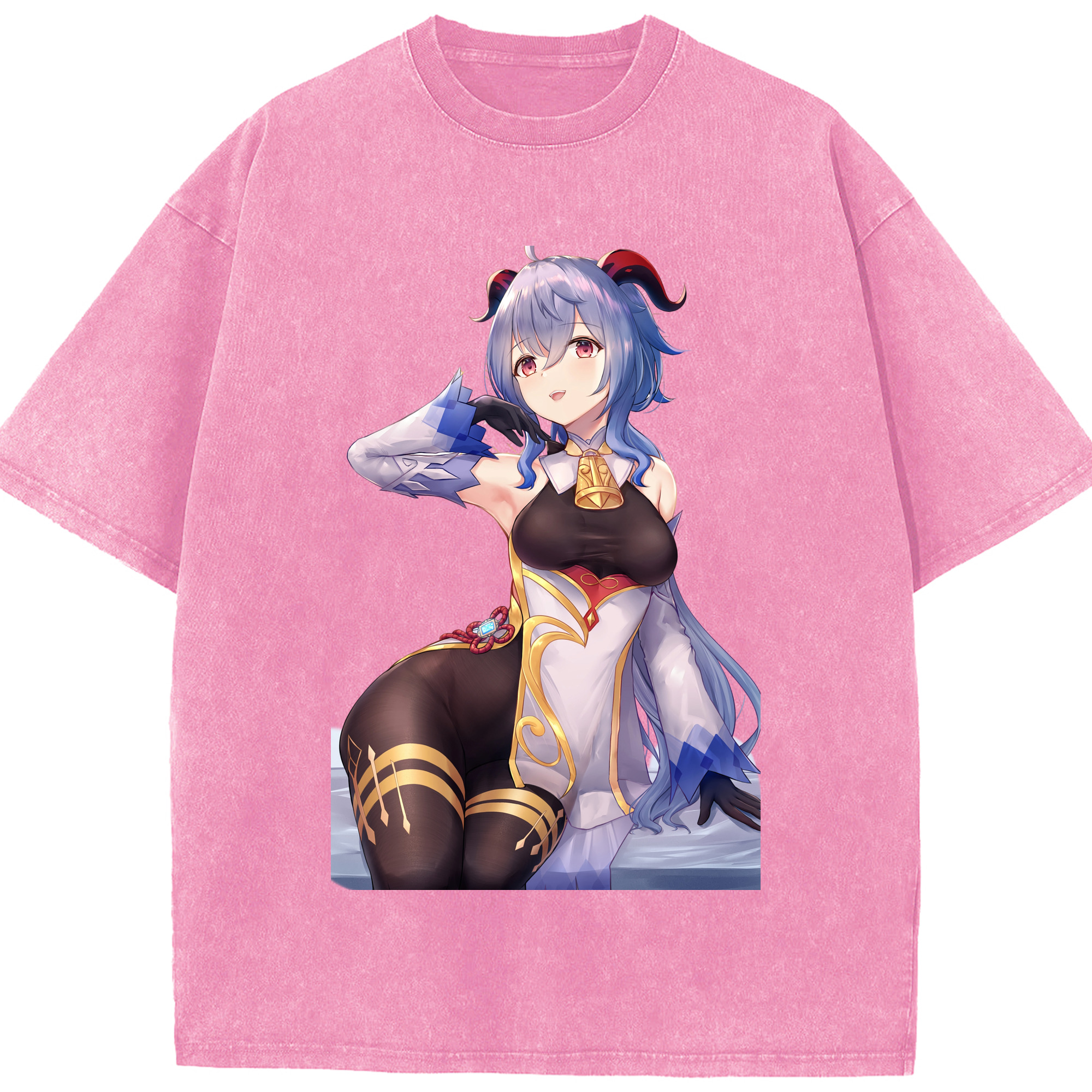 げんし神 甘雨 かんう genshin Ganyu 綿100% ヴィンテージ風 半袖Tシャツ（フロントプリント）